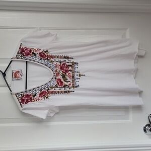 JOHNNY WAS SHIRT TOP EMBROIDERY FLORAL TUNIC XS X SMALL